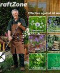 Gardener holding Stand Up Weed Puller With Long Handle, Detachable Four Section Pole, Stainless Steel Four Claw Head for removing weeds
