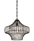 One Light Mini Pendant In Brushed Nickel Finish With Crystal Prism Cage Shade For Indoor Use hanging from chain