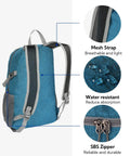 Image showing Ultra Lightweight 20L Packable Daypack for Travel, Hiking and Camping, foldable, mesh strap detail, recycled nylon build.