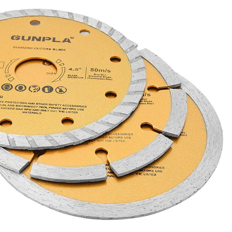 Three Piece Four And One Half Inch Diamond Cutting Blade Set For Tile And Masonry Heavy Duty Continuous Segmented Turbo