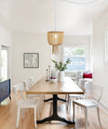 Dining room with 16 Inch Modern Drum Pendant Light With Fabric Shade Rustic Hanging Drum Chandelier Boho Style Plug In Fixture Handmade