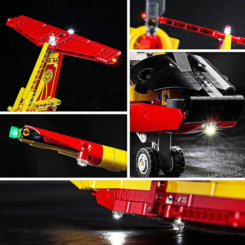 Lit LED Lighting Kit For Lego Firefighter Aircraft 42152 showing illuminated tail, wing, and undercarriage details, 18 Key RC Version