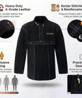 Leather Welding Jacket With Open Back And Cape Sleeve Detachable 20 Inch Bib Apron Flame Resistant Welder Coat For Heavy Duty Metal Work Split Cowhide Comfort And All Day Flexible Protection