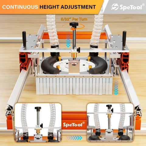 Slab Flattening Mill With Continuous Height Adjustment And Extendable 38x38.2 Inch Capacity, 3 Axis Aluminum Router Sled, dust collection