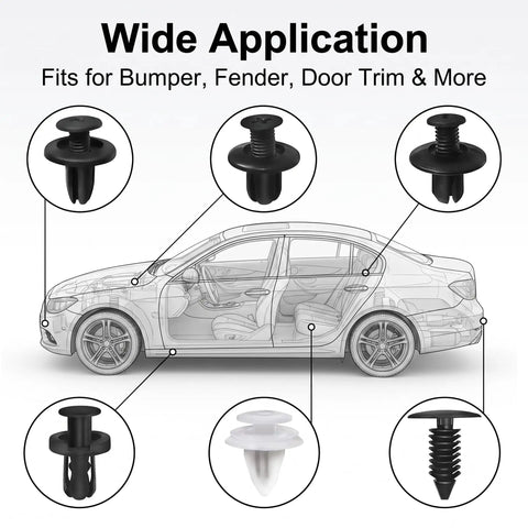 100 Piece Car Rivets Fasteners Kit With 6.3mm 8mm 9mm 10mm Multi Size Bumper Retainer Clips, Heavy Duty Plastic Auto Fastener Set For Cars And Trucks, Black for bumper, fender, and door trim