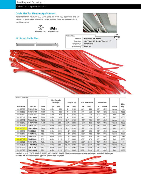 8 Inch Red Plenum UL Rated Cable Ties 50 Lb Tensile Strength PA66 Material UL Listed 1000 Pack Pro Grade Heavy Duty Wire Management Ties For Electrical Automotive And Industrial Use