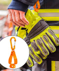 Six Pack Glove Clips For Work Belt Loop And Pants Keep Your Gloves On Lockdown showing orange clip securing yellow gloves