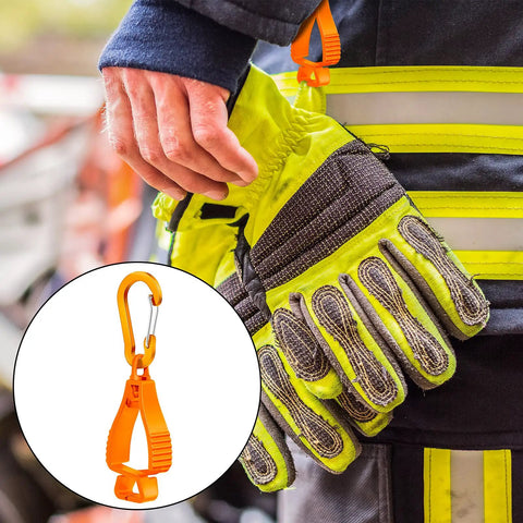 Six Pack Glove Clips For Work Belt Loop And Pants Keep Your Gloves On Lockdown showing orange clip securing yellow gloves