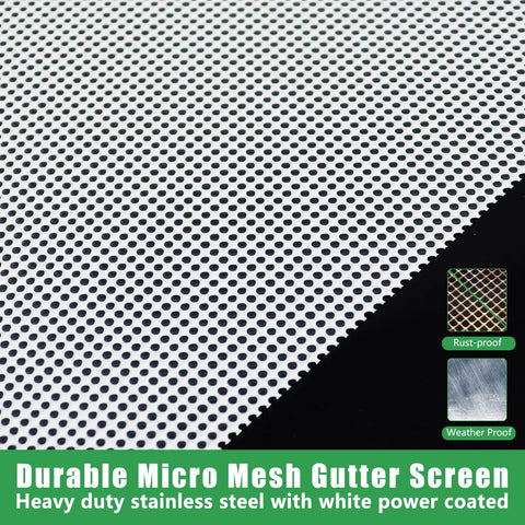 Heavy Duty Stainless Steel Gutter Guard 48 Ft Universal Fit For 4 And 5 Inch Gutters Micro Mesh Leaves Screen White