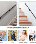 Heavy Duty Black Metal Stair Railing Wall Mounted Non Slip Handrail For Indoor Outdoor Stairs Solid Safety Grab Bar on smooth wall and stairs.