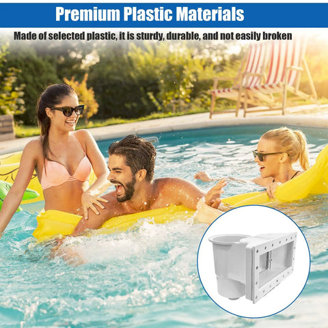 Wide Mouth Through Wall Skimmer Kit in a pool scene showcasing premium plastic materials and easy installation.