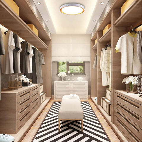 LED Flush Mount Ceiling Light 3000K Warm White, 2110 Lumens, 30W 16.5 Inch Round Modern Fixture in a walk-in closet