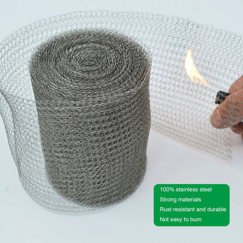 Stainless Steel Wire Mesh For Rodent Control No Nonsense 5 Inch By 33 Foot Double Layer Barrier roll shown with flame test resistance.