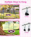 40 Inch Pink Unicorn Saucer Swing for Kids With Adjustable Ropes and 2 Carabiners Waterproof 900D Oxford Cloth shown on swing set and tree