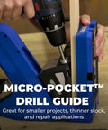Slick Micro Pocket Hole Drill Guide Kit For Tight Projects And Half Inch Lumber Precision Mini Jig in use for accurate drilling.
