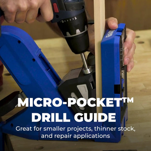 Slick Micro Pocket Hole Drill Guide Kit For Tight Projects And Half Inch Lumber Precision Mini Jig in use for accurate drilling.