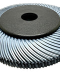 Works Like A Dream Heavy Duty 6 Inch Radial Bristle Brush 400 Grit Blue Type C with telescoping arbor and curved bristles.