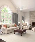 52 Inch White Indoor Ceiling Fan With LED Light And Pull Chain, Standard Mount, 5 Blades in elegant living room setup