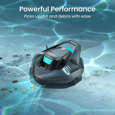 Seagull SE Cordless Robotic Pool Cleaner for Above Ground Pools with LED indicator in action cleaning debris on pool floor.