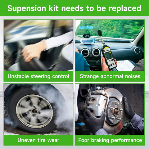 Signs of suspension issues: unstable steering, strange noises, uneven tire wear, poor braking performance in car settings.