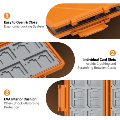 Fresh Hot Pink Memory Card Wallet Slick Waterproof Storage Holder For SD And Micro SD Cards Rock Solid Anti Shock Organizer Case with card slots.