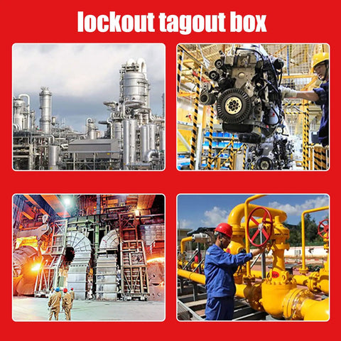 Industries using Lockout Tagout Lock Box Kit For Safer Workspaces Four Pack Portable Safety Padlock Box in operations