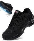 Men's Steel Toe Work Sneakers Comfortable Lightweight Safety Shoes With Breathable Mesh Puncture Resistant Midsole And Slip Resistant Outsole For Tough Jobs in black with mesh detail and puncture-resistant feature