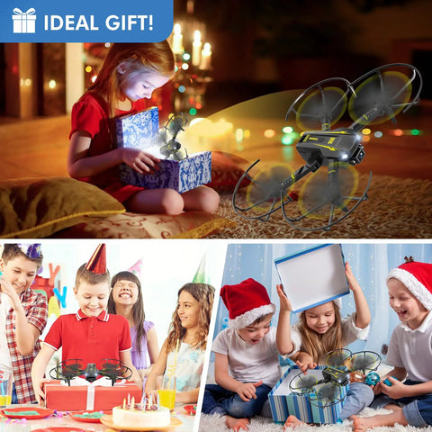 Children opening a gift box with a Kid Friendly 1080P HD FPV Mini Drone With Camera For Boys And Girls RC Quadcopter