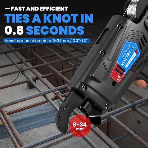 Newtry Cordless Rebar Tie Gun Automatic Electric Tying Tool With 12.8V Battery for quick knotting on rebar 8-34mm.