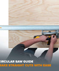 BORA NGX 100-inch aluminum clamp-edge saw guide rail on plywood, used with a circular saw.