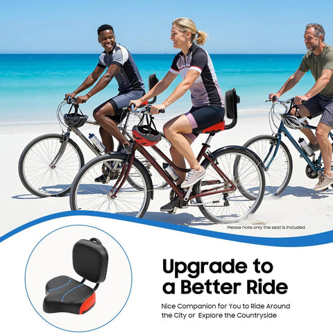Wide Bike Seat With Backrest For Ride Ready Comfort On Trikes And Bicycles, Extra Wide Universal Fit With Adjustable Height, Durable Poly Foam And Steel Construction, Waterproof And Rugged, Ideal Seat Upgrade For Exercise Bikes And Everyday Rides on beach bikes