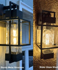 Modern Outdoor Wall Sconces 2 Pack With Dusk To Dawn Sensor Bubble Glass Waterproof Exterior Porch Lights showing sturdy metal structure and water glass shade.