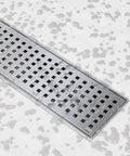 36 Inch Stainless Steel Linear Shower Drain With Square Grate, Corrosion Resistant 304 Grade Construction, Sloped Self Cleansing Channel