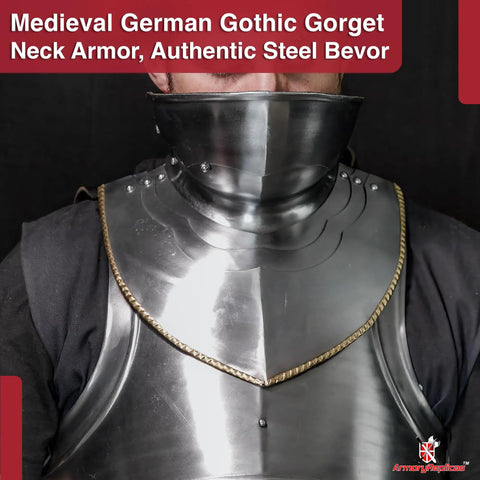 Medieval Gothic Bevor Neck Armor in Silver, 16 Gauge Mild Steel for Face, Neck and Chest Protection in reenactments, LARP, display