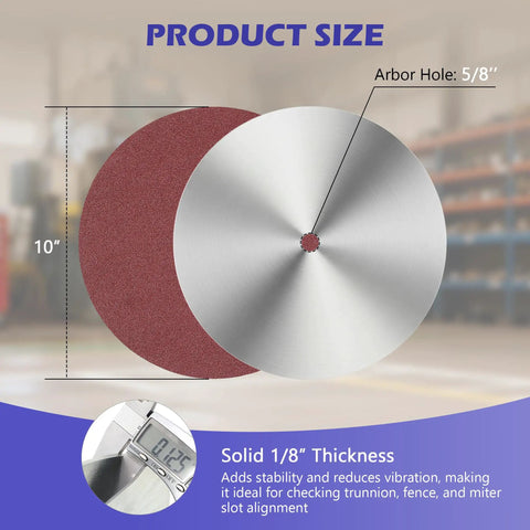 10 Inch Table Saw Calibration Plate And Sanding Disc Set with 5/8 Inch Arbor and 1/8 Inch Thickness