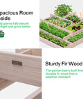 Image showing features of Wooden Raised Garden Bed With Built In Trellis For Climbing Plants Outdoor Planter Box 48 By 24 By 30 Inches Includes Gloves And Liner Perfect For Patio Balcony And Backyard Garden, with details of spacious room and sturdy fir wood.