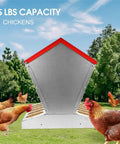 Heavy Duty Galvanized Chicken Feeder Rat Proof Poultry Food Dispenser With Secure Lid Weatherproof Coop Feeder For Your Backyard Flock with 25 lbs capacity for 8 chickens.