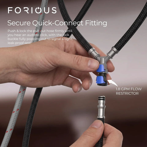 FORIOUS 2-Handle Kitchen Faucet with Pull Down Sprayer, Brushed Nickel quick-connect fitting installation step