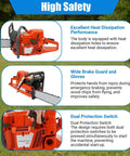 Gas Powered Chainsaw With 28 Inch Bar And 71CC Two Stroke Beast Power Delivers Up To 2KW At 10000 RPM, safety features display