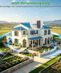 3 Zone WiFi Sprinkler Timer With 984 Ft Range With visualization of strong signal reach in a garden setting