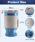 Front view of blue diamond core drill bit with segmented grinding head, 1-3/8 in diameter and 5/8-11 thread