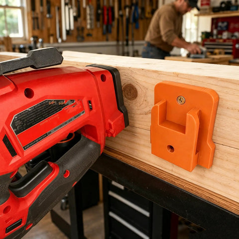 Wall Mounted Storage Rack Set For Milwaukee M18 Tools And 18V Batteries Orange Color hold tool in workshop