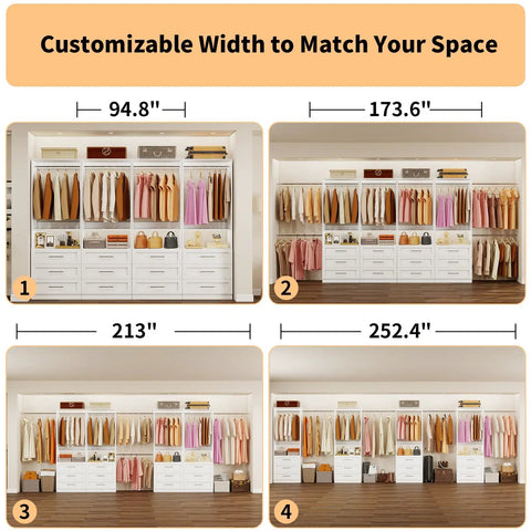 White Modular Walk In Closet Organizer With 12 Drawers 4 Shelves And 8 Hanging Rods Freestanding Storage Rack Expands To Twenty One Feet A Total Game Changer For Keeping Things Slick