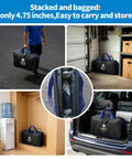 Heavy Duty Furniture Dolly With Removable Pull Handle packed in carry bag for storage in garage, showcasing portability.