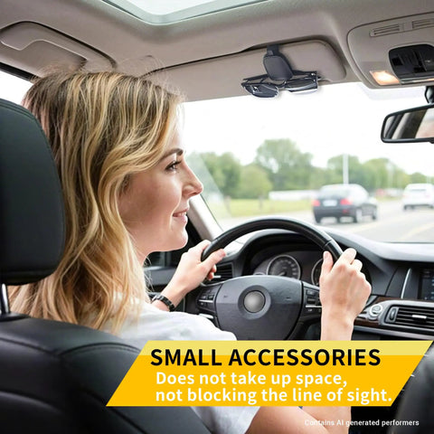 Slick Magnetic Leather Sunglasses Holder For Car Visor Clip With Heavy Duty Snap Easy One Hand Flip Stylish Auto Eyewear Organizer Black Pack Of Two Keeps Shades Locked Tight On Any Daily Ride mounted on car visor with driver.