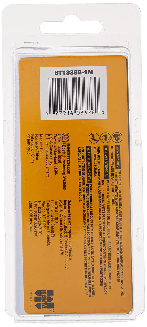 Beefy Pro Grade 18 Gauge Brad Nails One And A Half Inch 1000 Pack With Rust Resistant Coated Finish packaging back view.