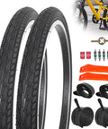 Two Sets 20x1.75 Street Bike Tires And Tubes Ride Ready Puncture Resistant Folding Bead 47-406 Compatible For Road Bikes Wheelchairs And E Bikes All Black Sidewall with accessories