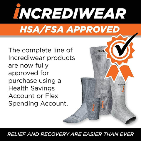 Incrediwear HSA/FSA approved products with socks and leg sleeve illustration