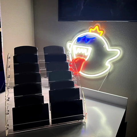King Boo Neon Sign LED Light For Game Room, Ghost Face Mario Theme Acrylic Wall Decor In White, gamer lamp mounted on wall
