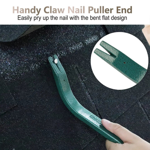 2 In 1 Roof Shingle Removal Tool And Nail Puller for Safe Shingle Replacement, green pry bar design with nail puller end.